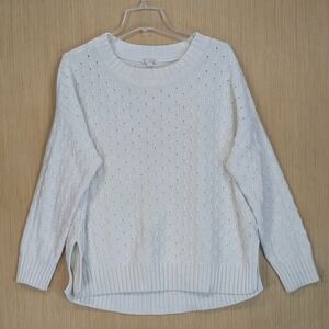 GAP White Textured Knit Crew Neck Sweater‎ Cabin Minamilist Soft Girl Women's XL